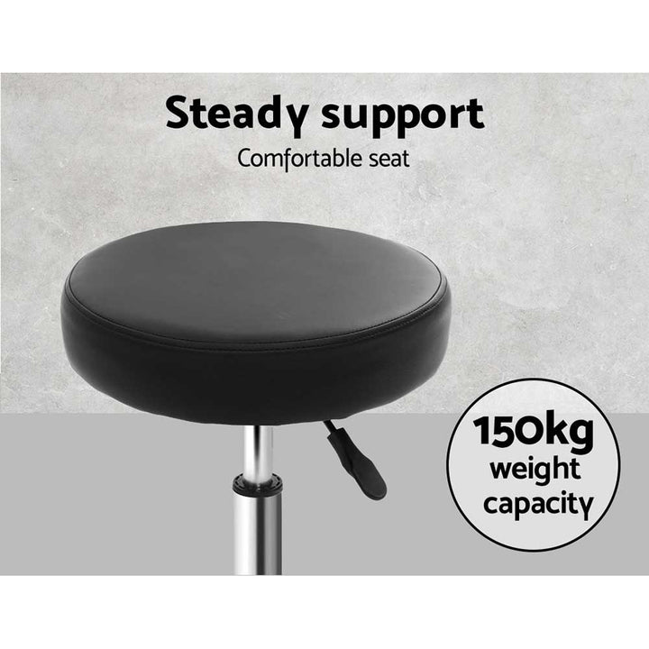 Set of 2 Round Salon Stools PU Leather Swivel Hydraulic Lift Chair - Black - Homecoze