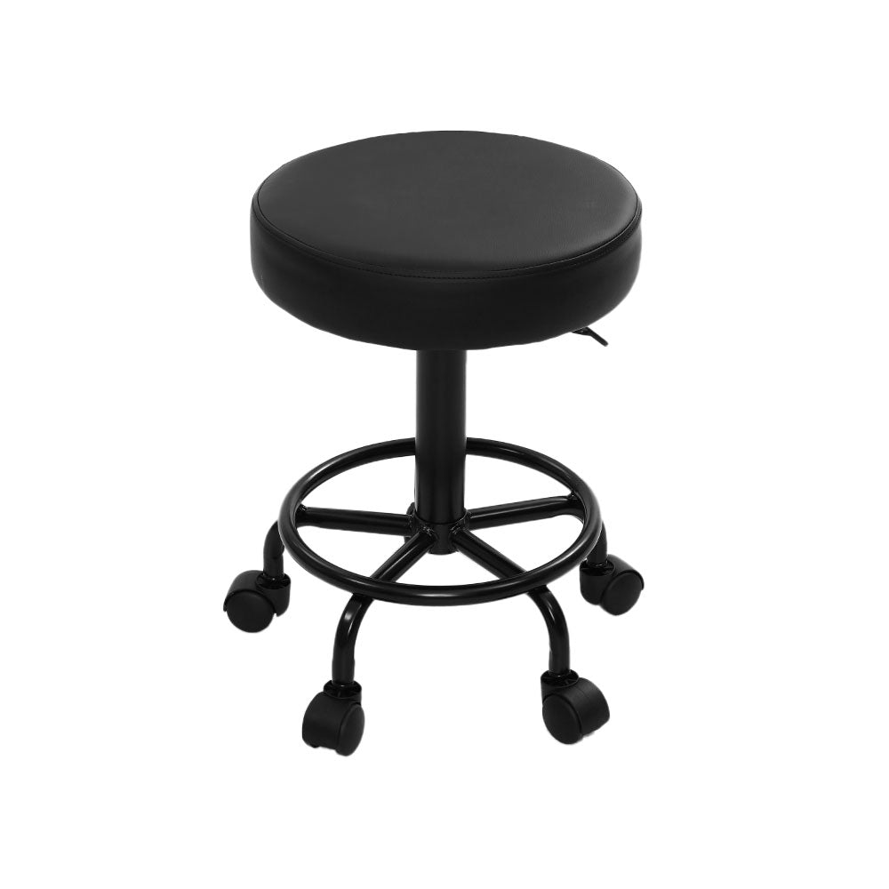 Set of 2 Round Salon Stools PU Leather Swivel Hydraulic Lift Chair - Black on Black - Homecoze