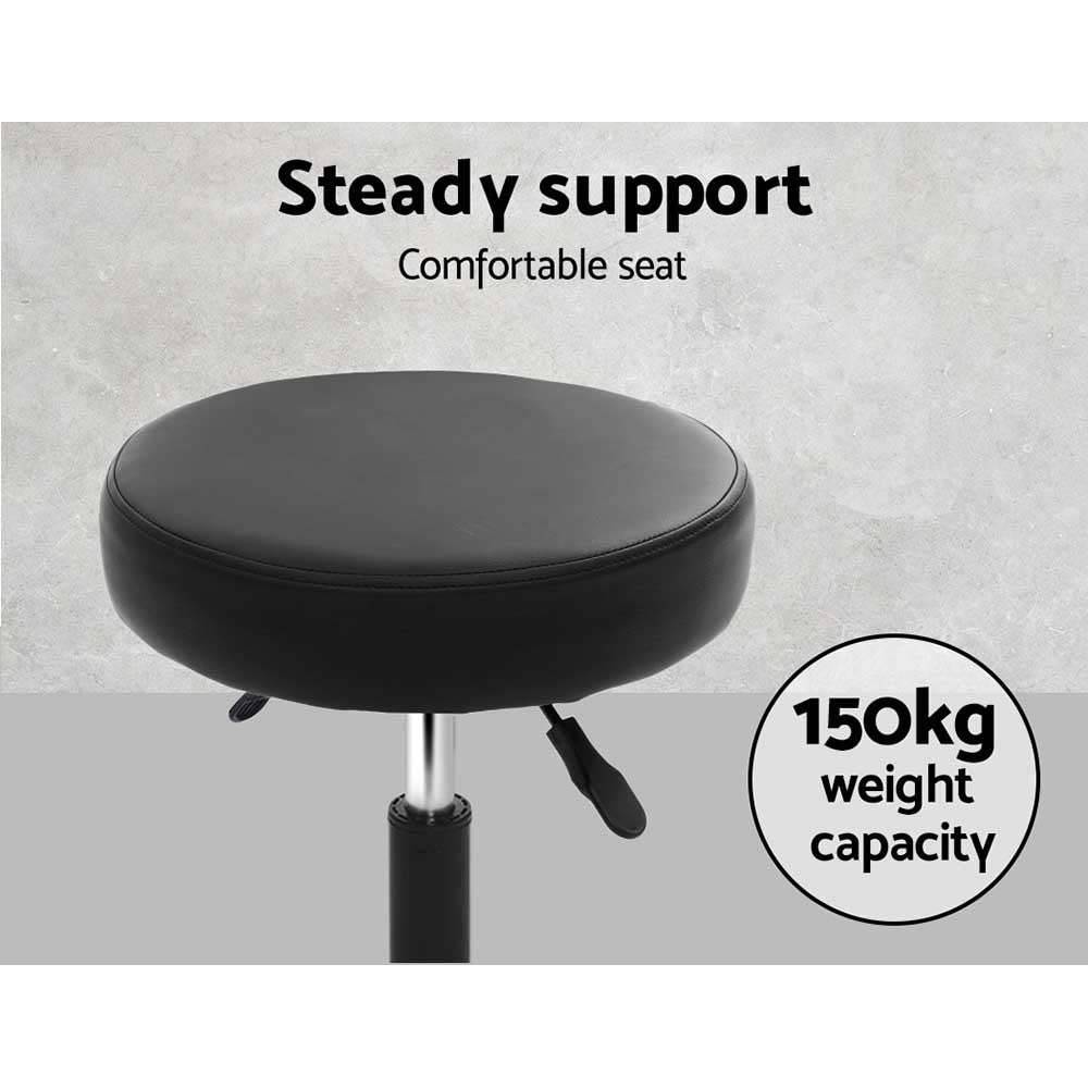 Set of 2 Round Salon Stools PU Leather Swivel Hydraulic Lift Chair - Black on Black - Homecoze