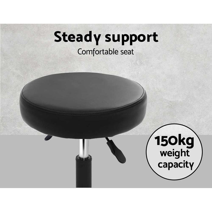 Set of 2 Round Salon Stools PU Leather Swivel Hydraulic Lift Chair - Black on Black - Homecoze