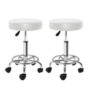 Set of 2 Round Salon Stool PU Leather Swivel Hydraulic Lift Chair - White - Homecoze