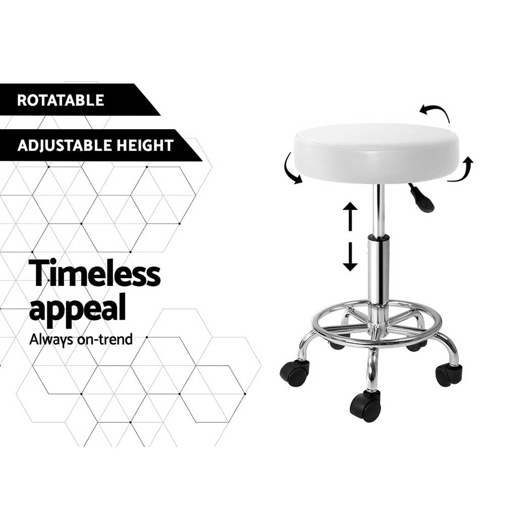 Set of 2 Round Salon Stool PU Leather Swivel Hydraulic Lift Chair - White - Homecoze