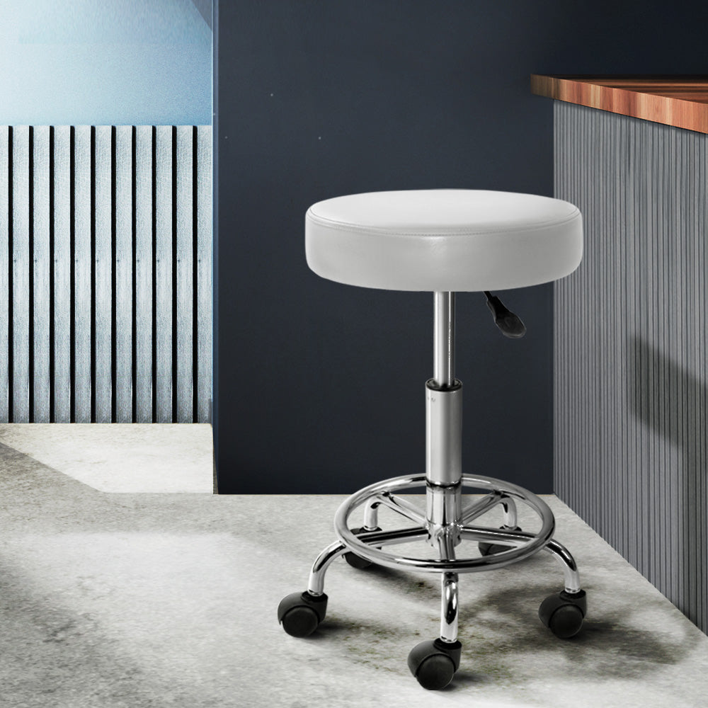 Set of 2 Round Salon Stool PU Leather Swivel Hydraulic Lift Chair - White - Homecoze