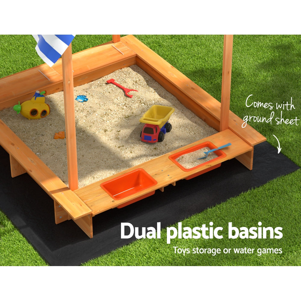 Kids Sandpit with Canopy & Water Basin 146cm - Homecoze