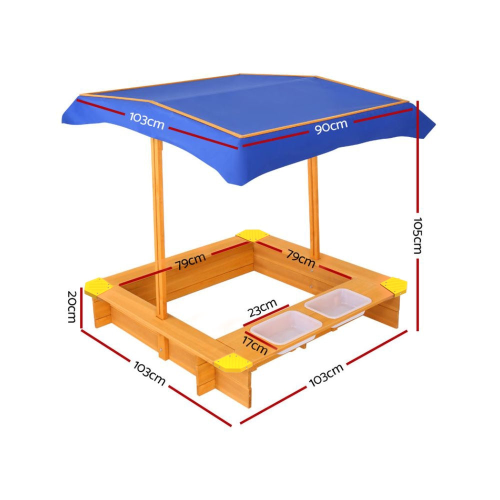 Kids Sandpit with Canopy & Water Basin 103cm - Homecoze