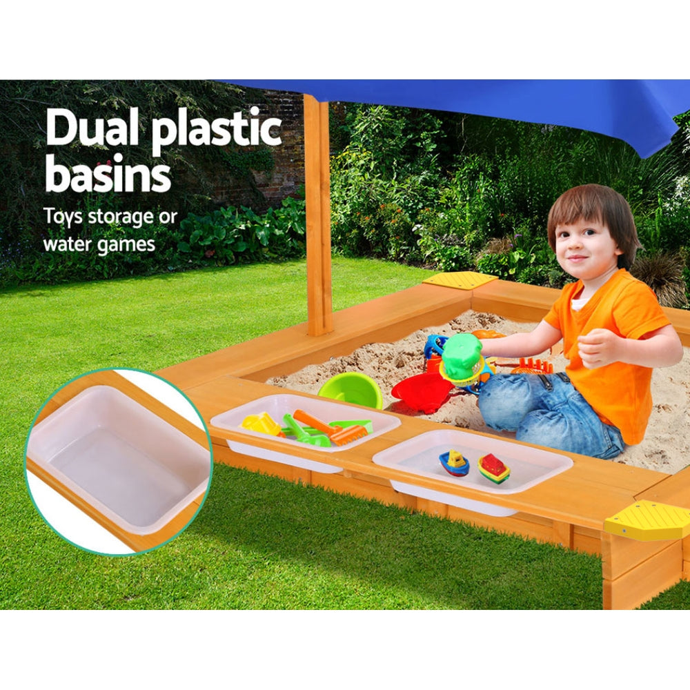 Kids Sandpit with Canopy & Water Basin 103cm - Homecoze