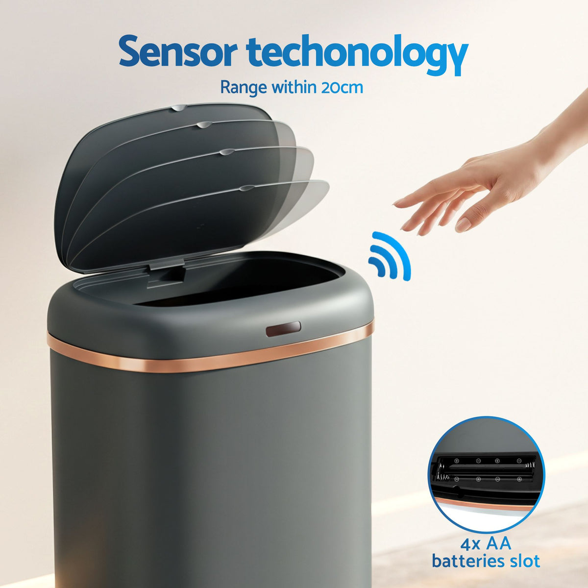 38L Automati Motion Sensor Rubbish Bin - Grey