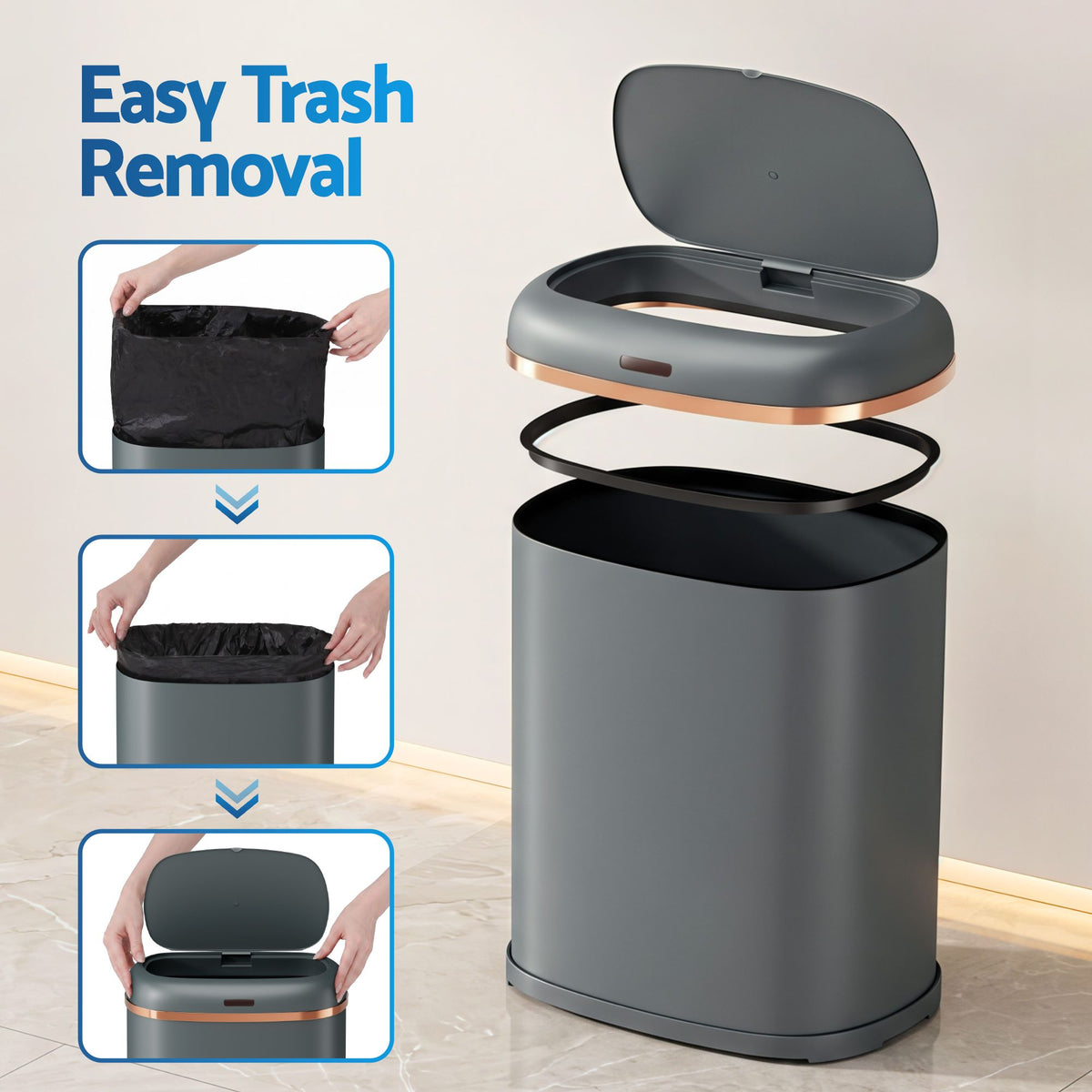 38L Automati Motion Sensor Rubbish Bin - Grey