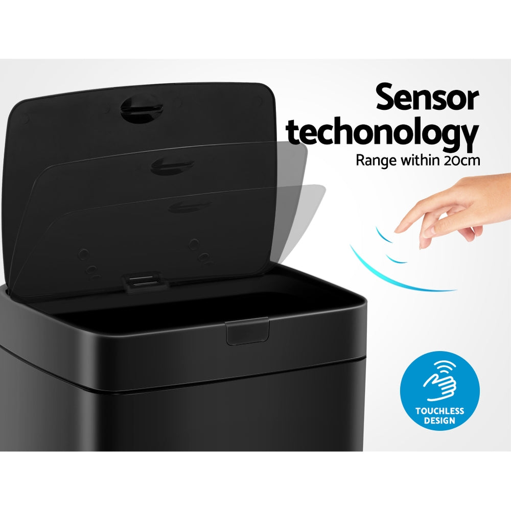 Motion Sensor Rubbish Bin Automatic Open Trash Can 45L - Black - Homecoze