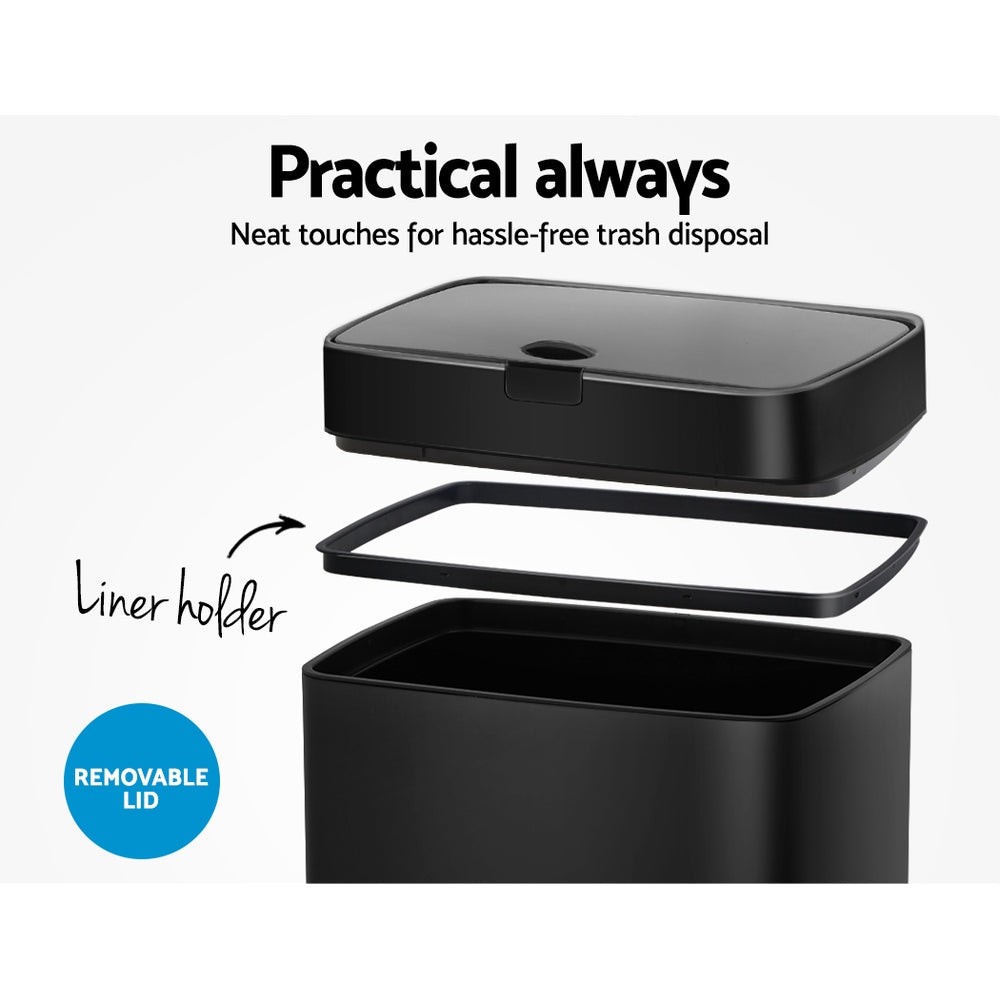 Motion Sensor Rubbish Bin Automatic Open Trash Can 45L - Black - Homecoze