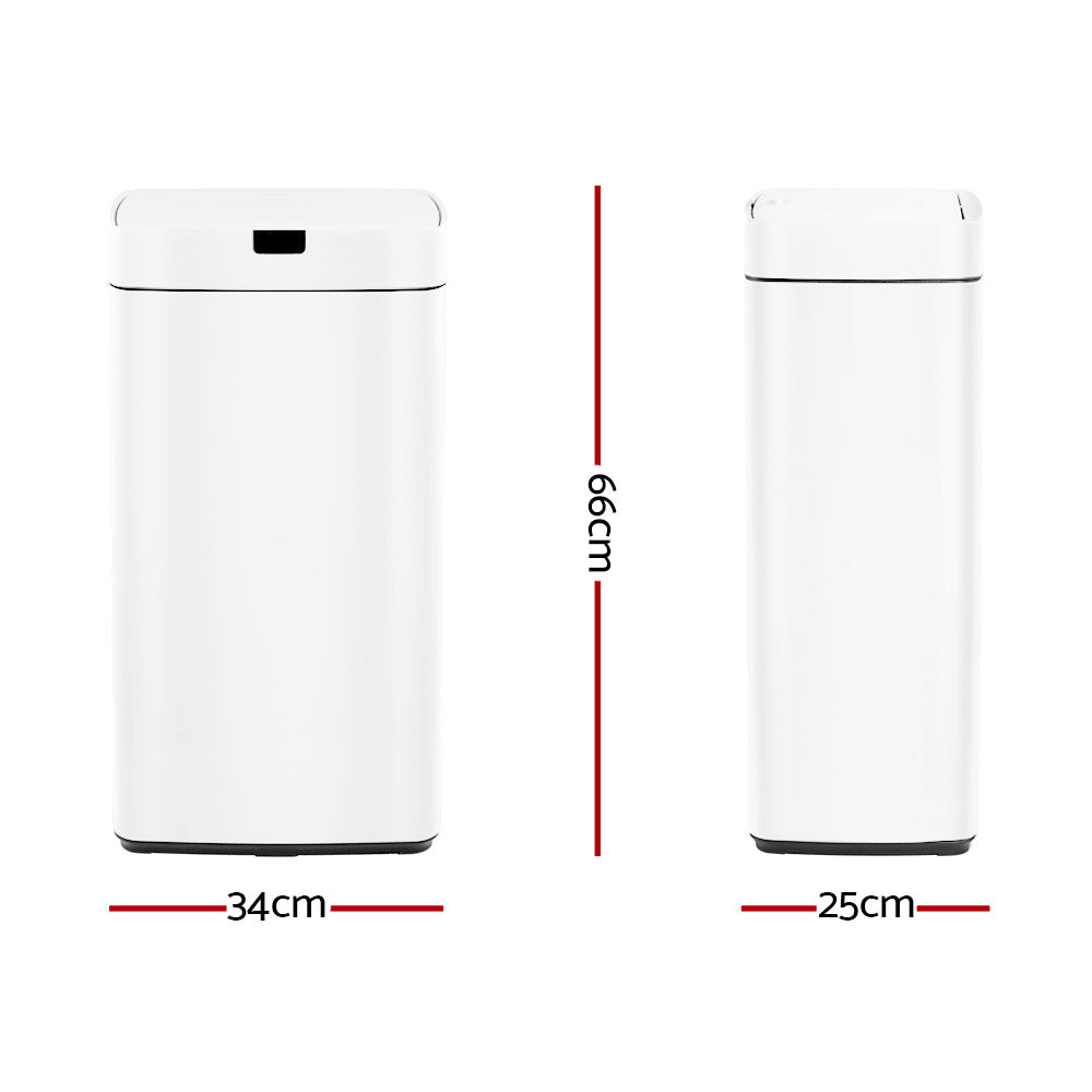 Motion Sensor Bin Automatic Open Lid Rubbish Trash Can 45L - White - Homecoze