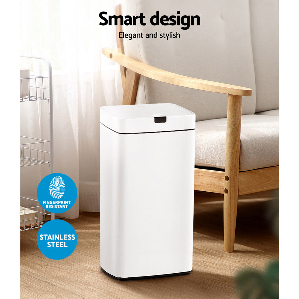 Motion Sensor Bin Automatic Open Lid Rubbish Trash Can 45L - White - Homecoze