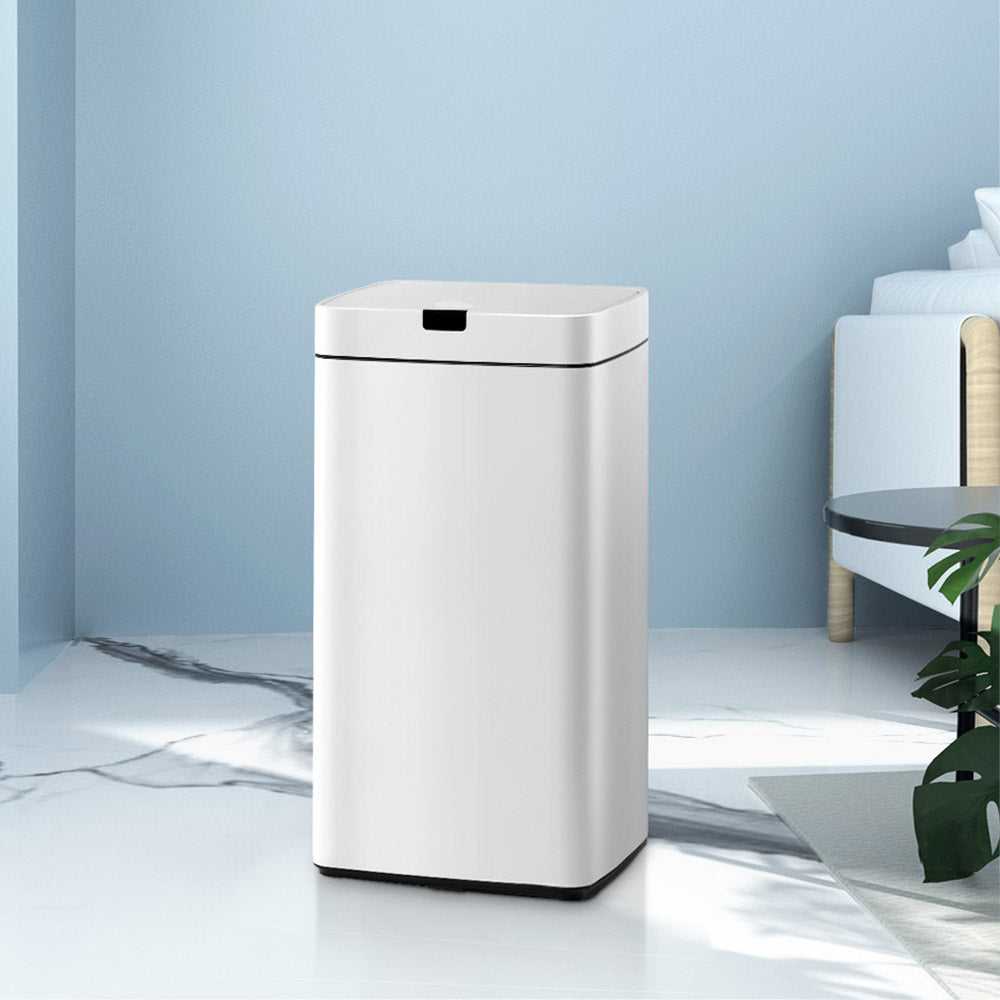 Motion Sensor Bin Automatic Open Lid Rubbish Trash Can 45L - White - Homecoze