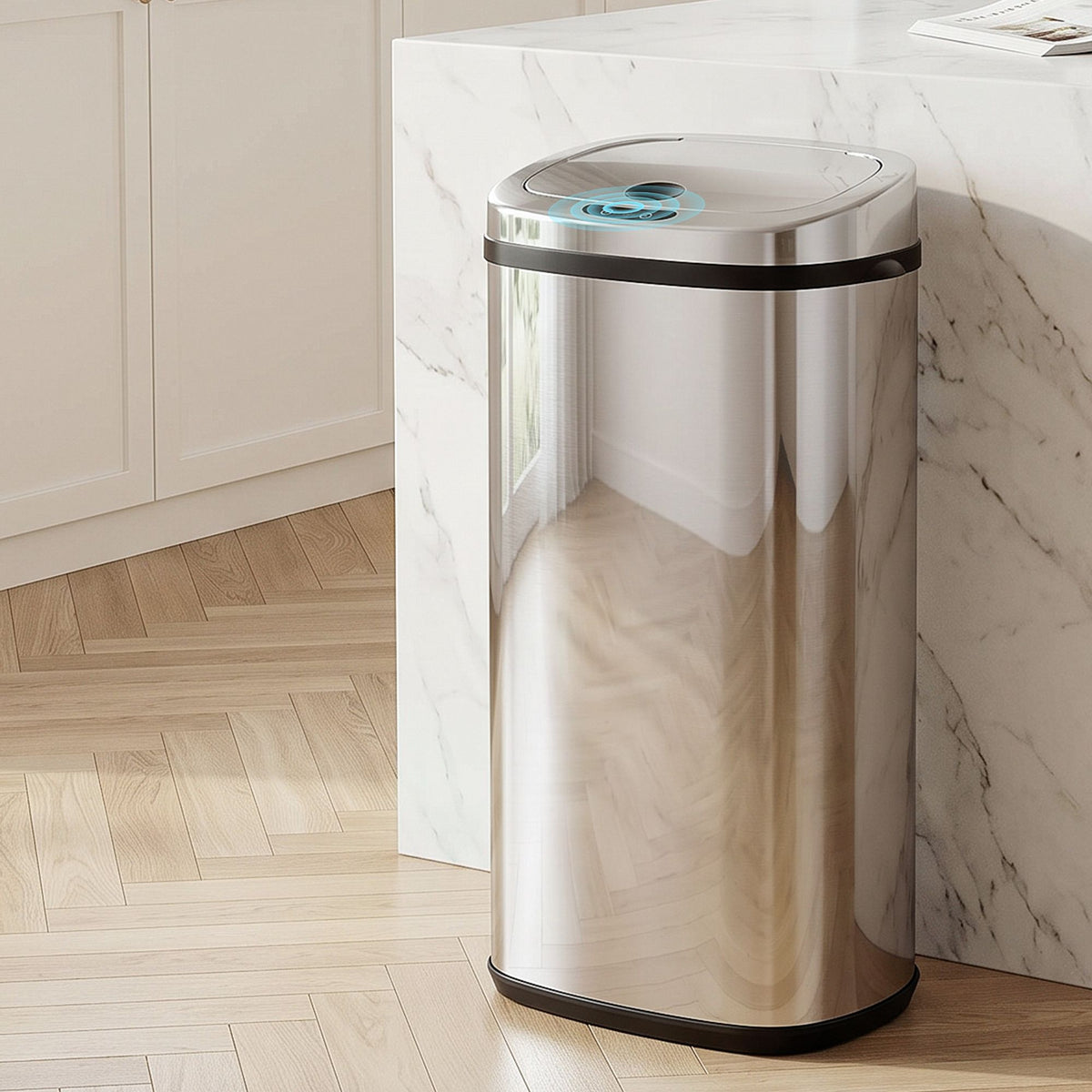 50L Automatic Open Motion Sensor Rubbish Bin - Stainless Steel - Homecoze