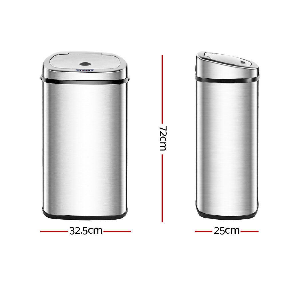 50L Automatic Open Motion Sensor Rubbish Bin - Stainless Steel - Homecoze