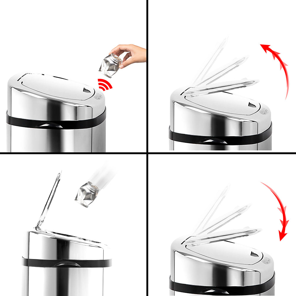 50L Automatic Open Motion Sensor Rubbish Bin - Stainless Steel - Homecoze