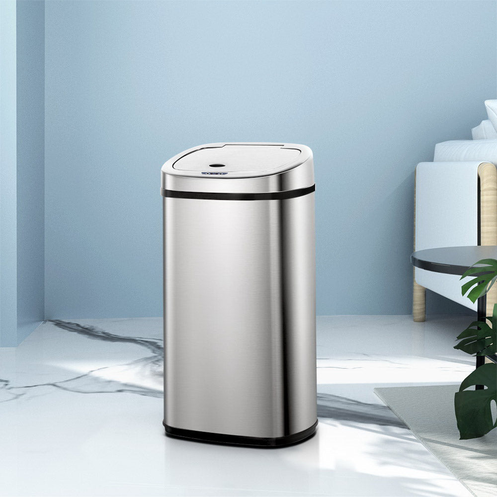 50L Automatic Open Motion Sensor Rubbish Bin - Stainless Steel - Homecoze