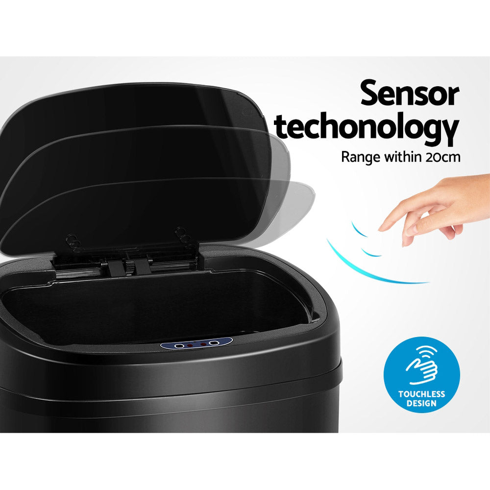 Motion Sensor Rubbish Bin Automatic Open Trash Can 58L - Black - Homecoze