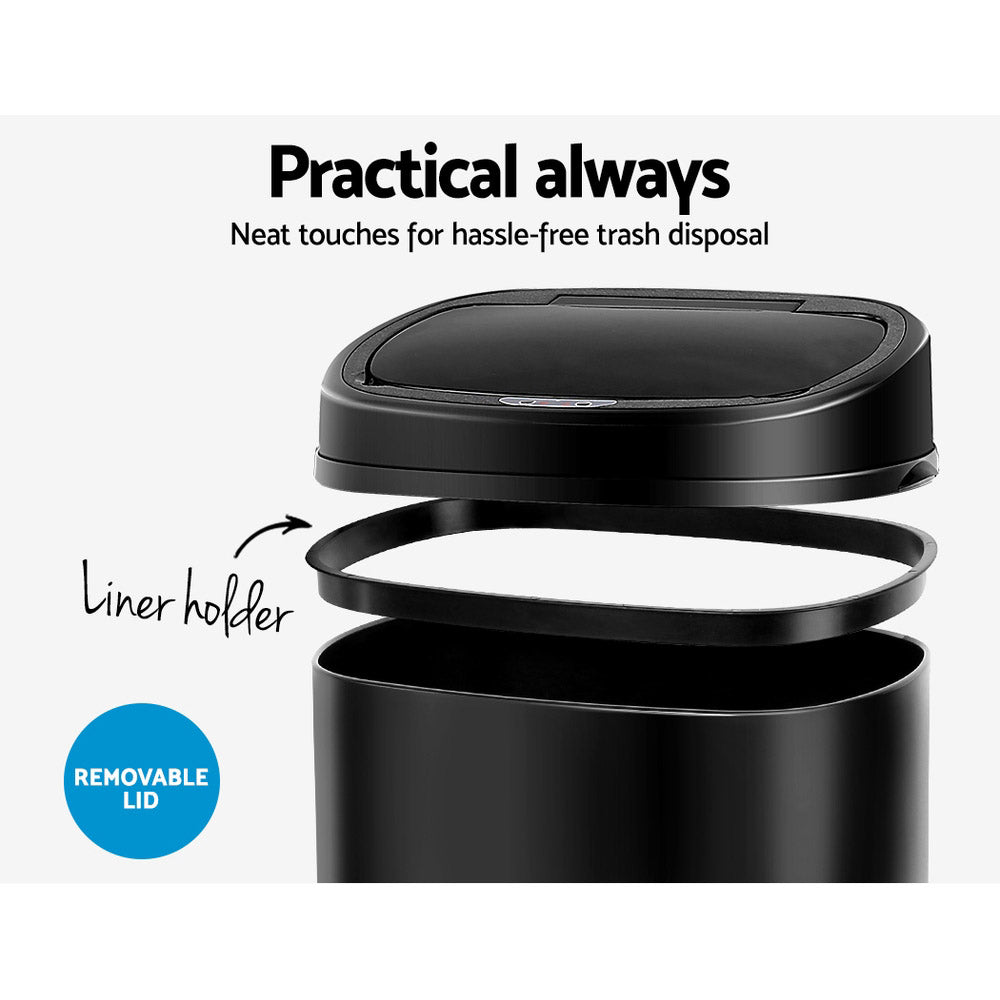 Motion Sensor Rubbish Bin Automatic Open Trash Can 58L - Black - Homecoze