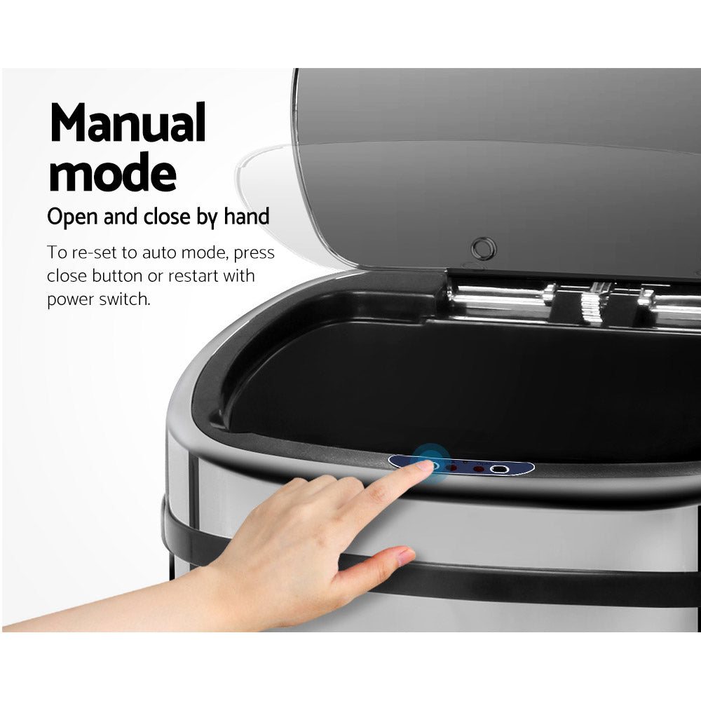Motion Sensor Rubbish Bin Automatic Open Trash Can 68L - Stainless Steel - Homecoze