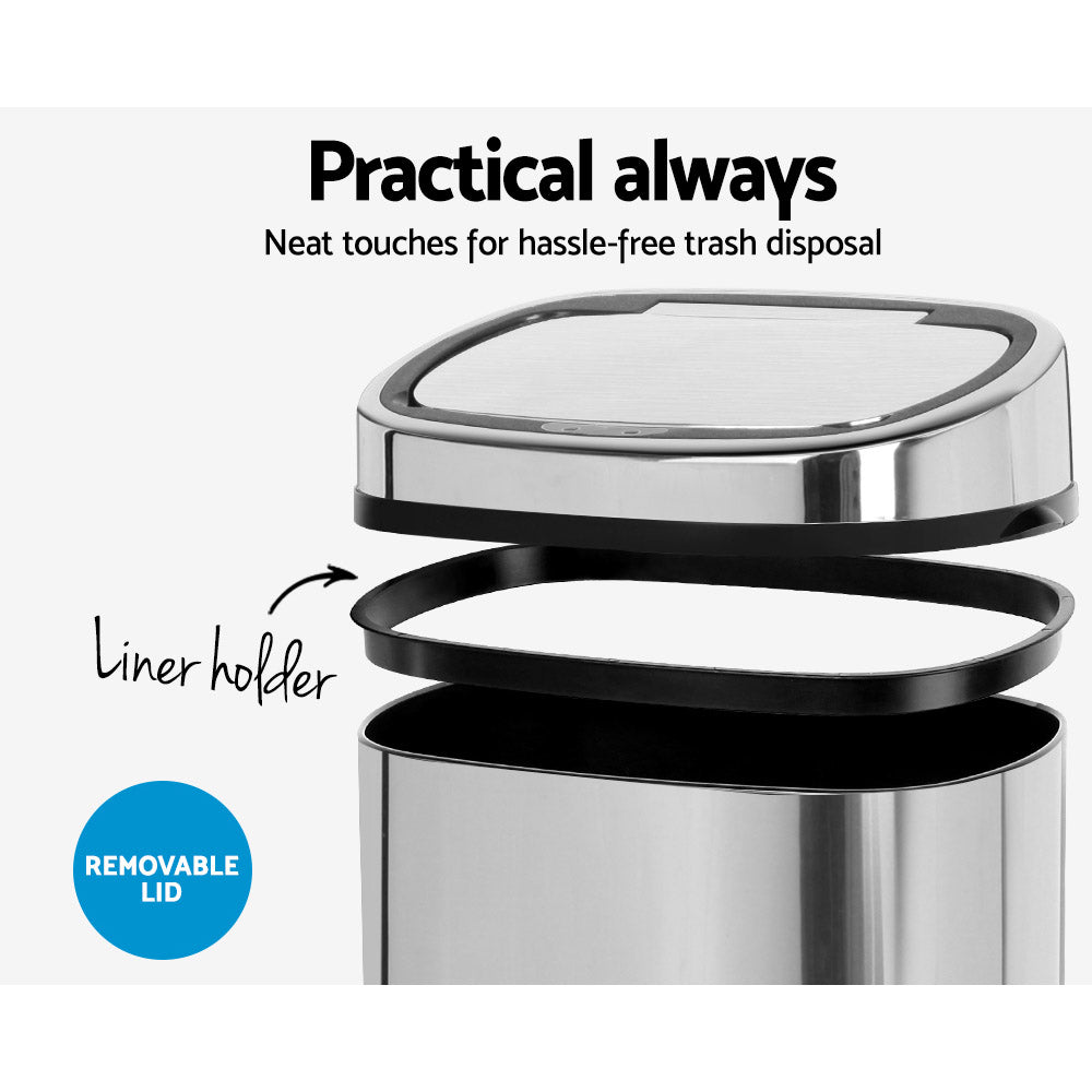 Motion Sensor Rubbish Bin Automatic Open Trash Can 68L - Stainless Steel - Homecoze