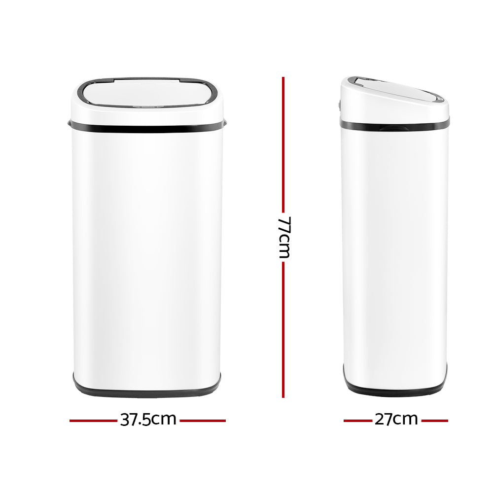 Motion Sensor Bin Automatic Open Lid Rubbish Trash Can 68L - White - Homecoze