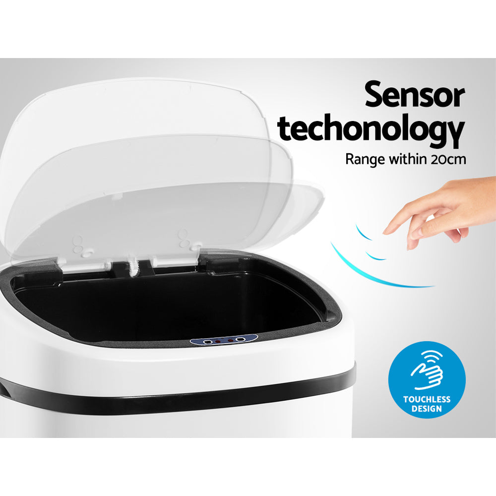 Motion Sensor Bin Automatic Open Lid Rubbish Trash Can 68L - White - Homecoze