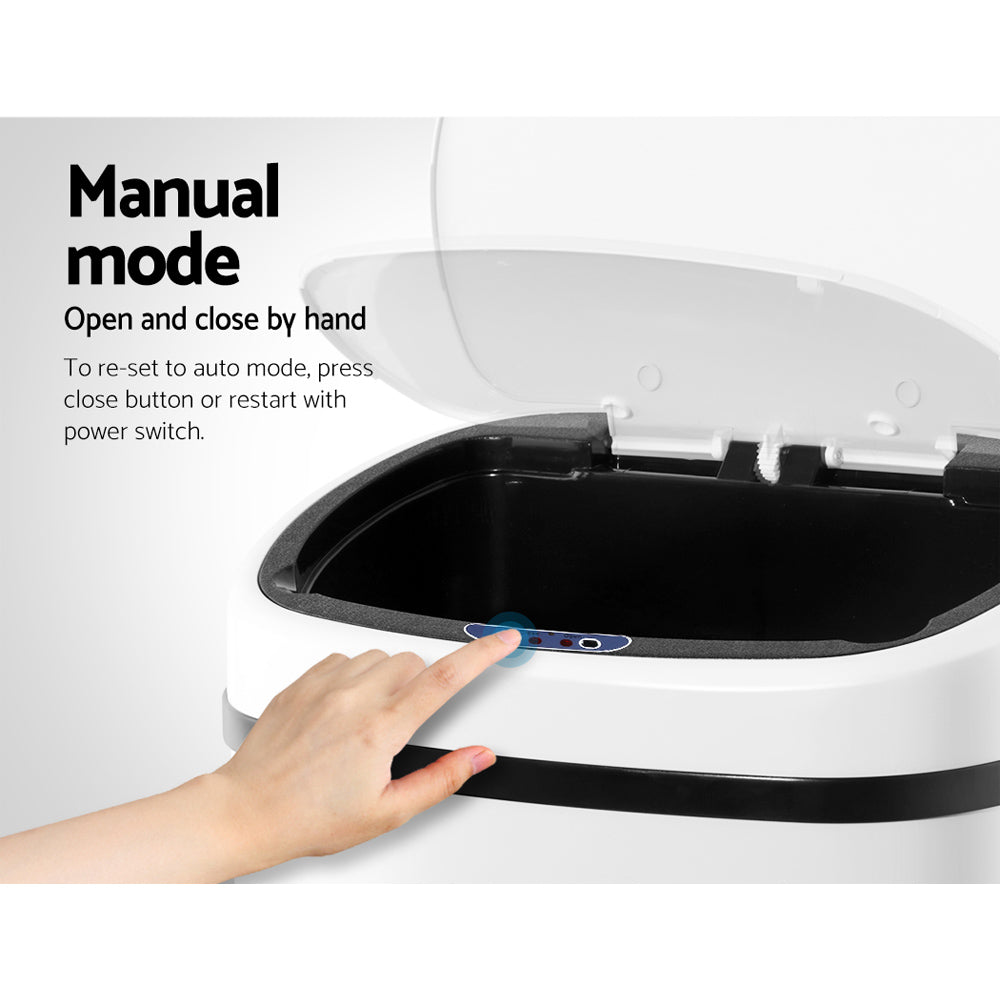 Motion Sensor Bin Automatic Open Lid Rubbish Trash Can 68L - White - Homecoze