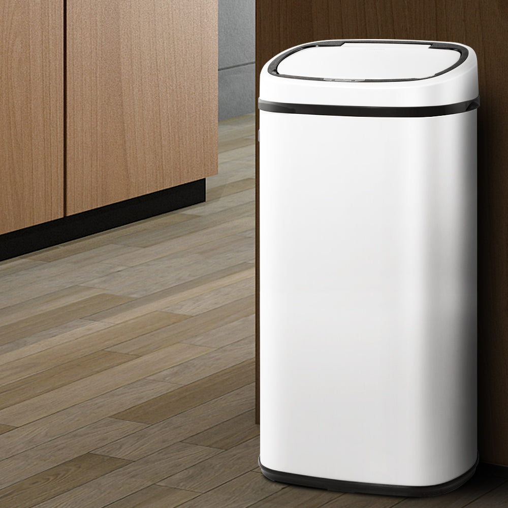 Motion Sensor Bin Automatic Open Lid Rubbish Trash Can 68L - White - Homecoze
