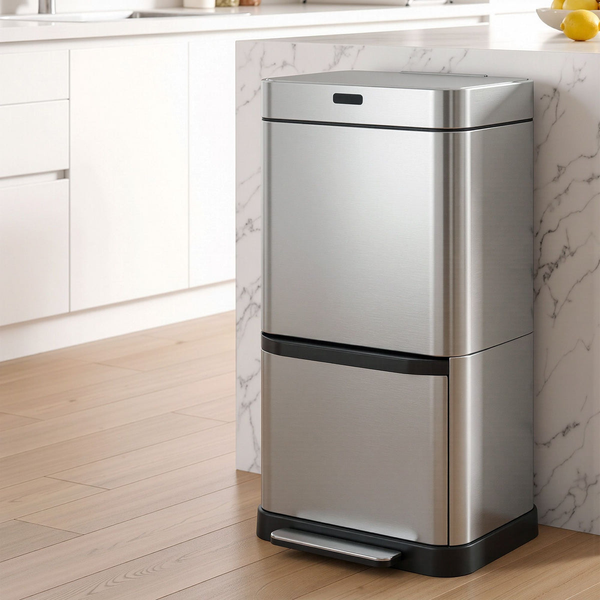Motion Sensor Bin Automatic Open Lid Trash Can with Separate Recycling 70L - Stainless Steel - Homecoze
