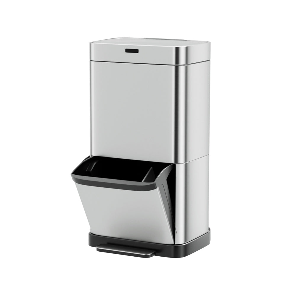 Motion Sensor Bin Automatic Open Lid Trash Can with Separate Recycling 70L - Stainless Steel - Homecoze
