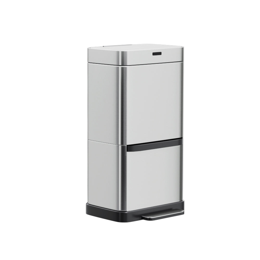 Motion Sensor Bin Automatic Open Lid Trash Can with Separate Recycling 70L - Stainless Steel - Homecoze