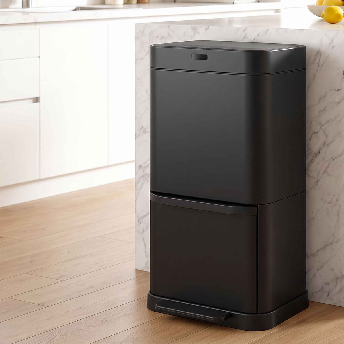 Motion Sensor Bin Automatic Open Lid Trash Can with Separate Recycling 70L - Black - Homecoze