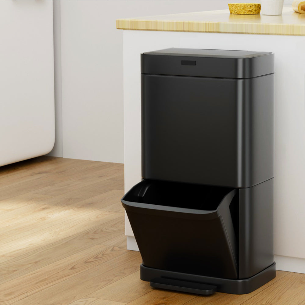 Motion Sensor Bin Automatic Open Lid Trash Can with Separate Recycling 70L - Black