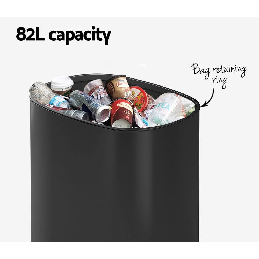 Motion Sensor Bin Automatic Open Lid Rubbish Trash Can 82L - Black - Homecoze