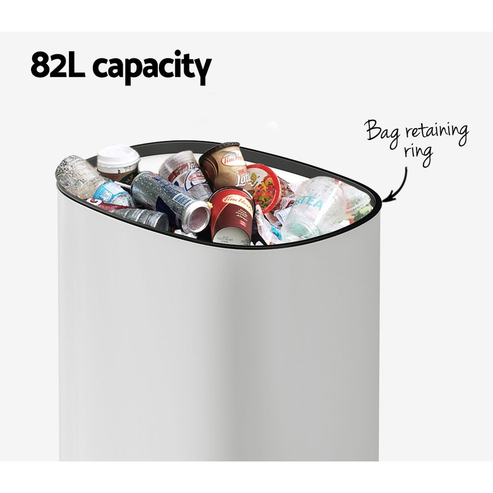Motion Sensor Bin Automatic Open Lid Rubbish Trash Can 82L - White - Homecoze