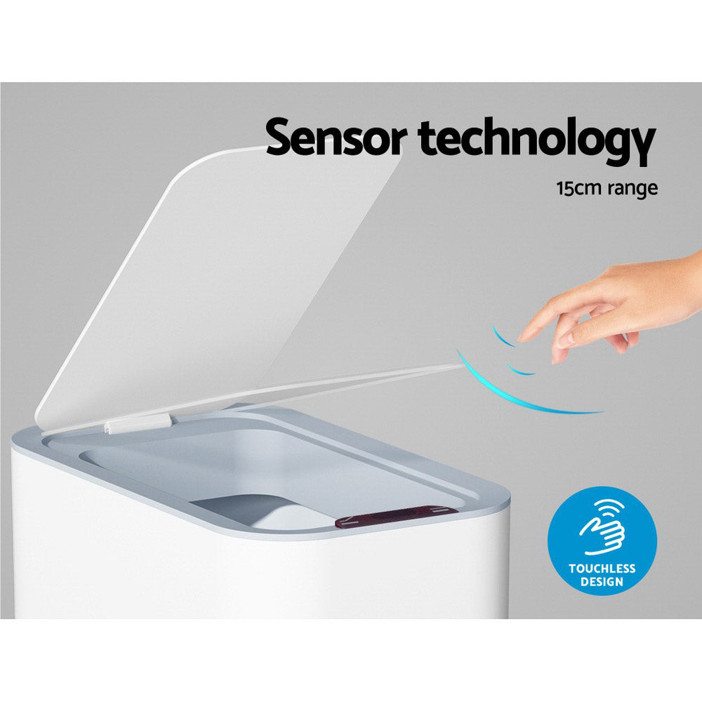 Motion Sensor Bin Automatic Open Lid Rubbish Trash Can 9L - White - Homecoze