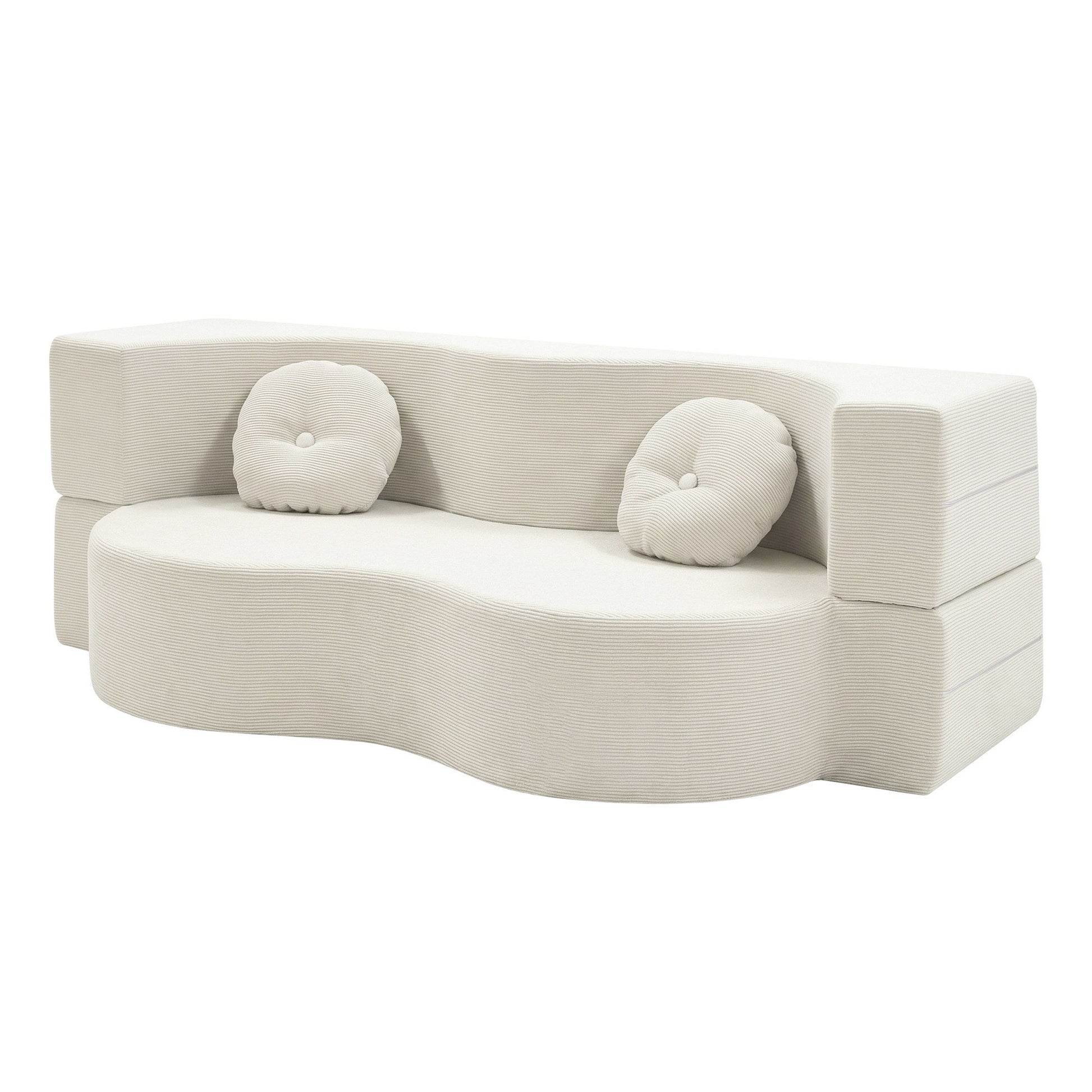 2-in-1 Corduroy Foam Floor Sofa - Beige - Homecoze