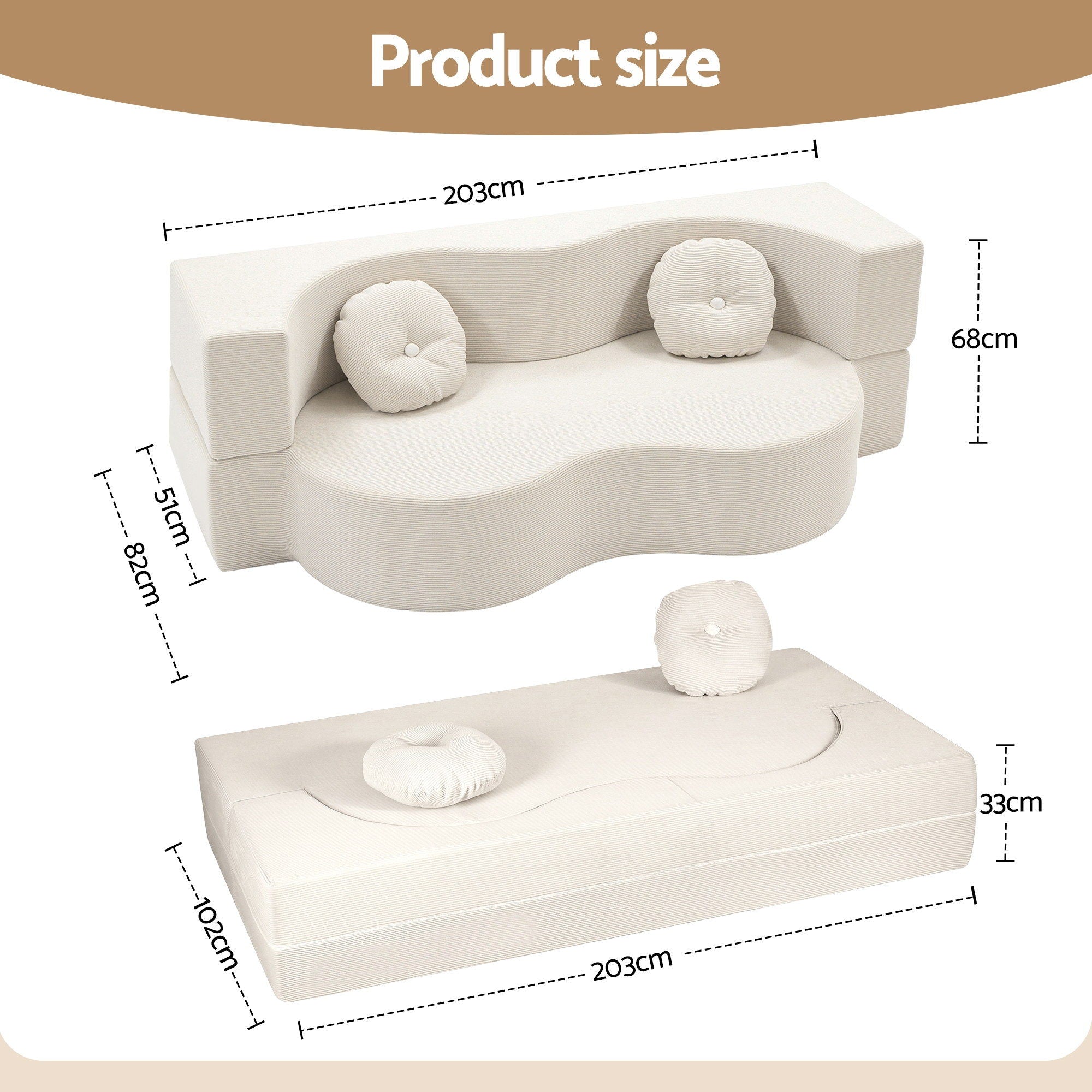 2-in-1 Corduroy Foam Floor Sofa - Beige - Homecoze