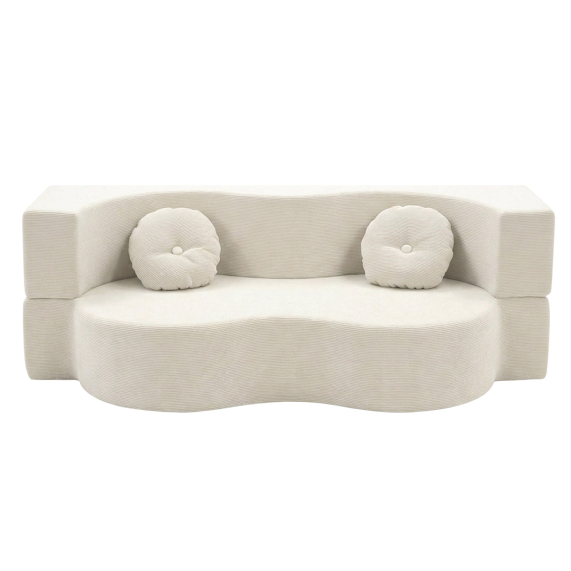 2-in-1 Corduroy Foam Floor Sofa - Beige - Homecoze