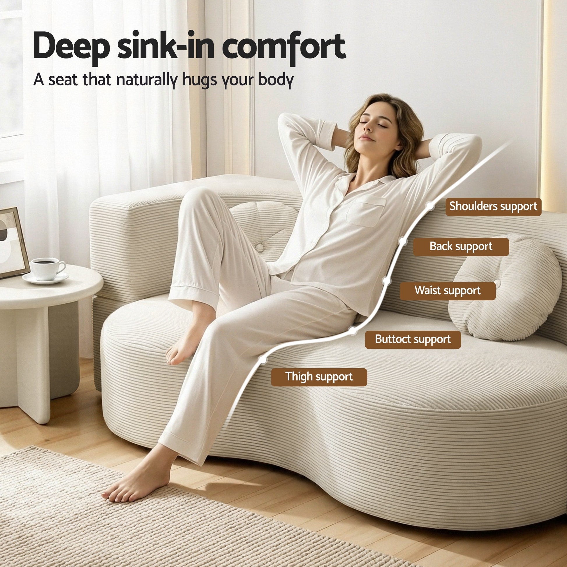 2-in-1 Corduroy Foam Floor Sofa - Beige - Homecoze