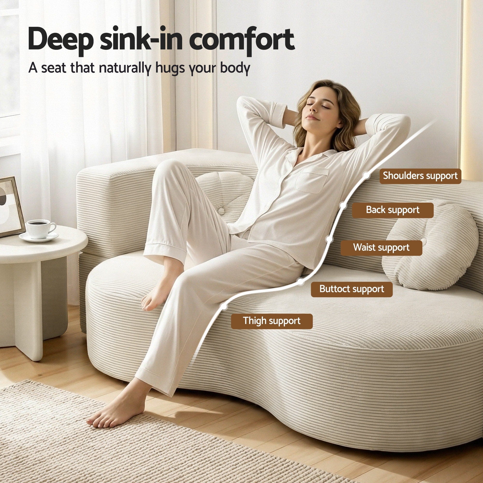 2-in-1 Corduroy Foam Floor Sofa - Beige - Homecoze