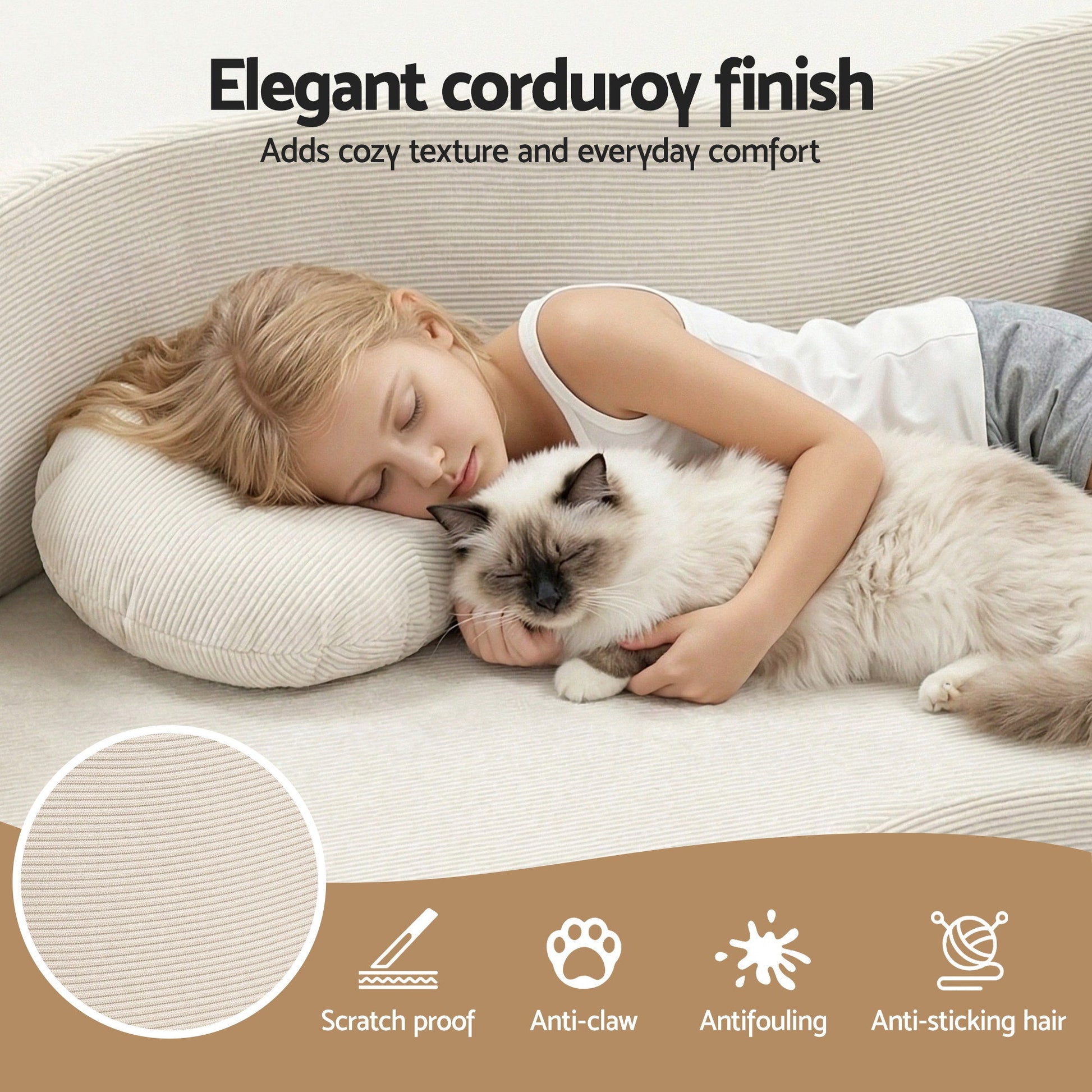 2-in-1 Corduroy Foam Floor Sofa - Beige - Homecoze