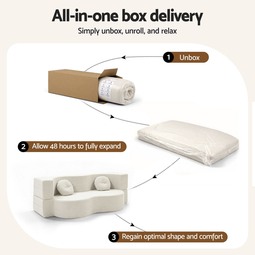 2-in-1 Corduroy Foam Floor Sofa - Beige