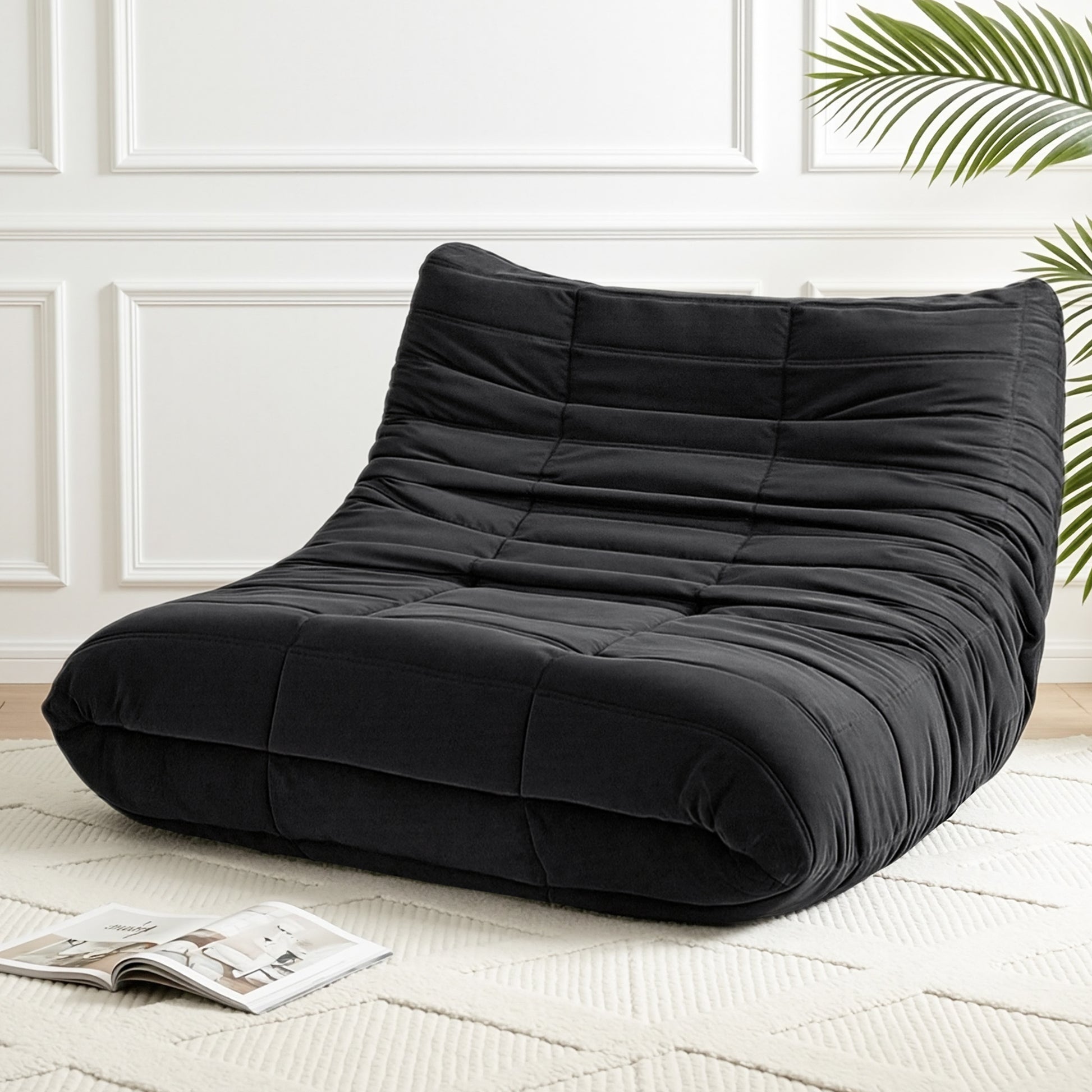 Velvet Lazy Caterpillar Sofa - Black - Homecoze