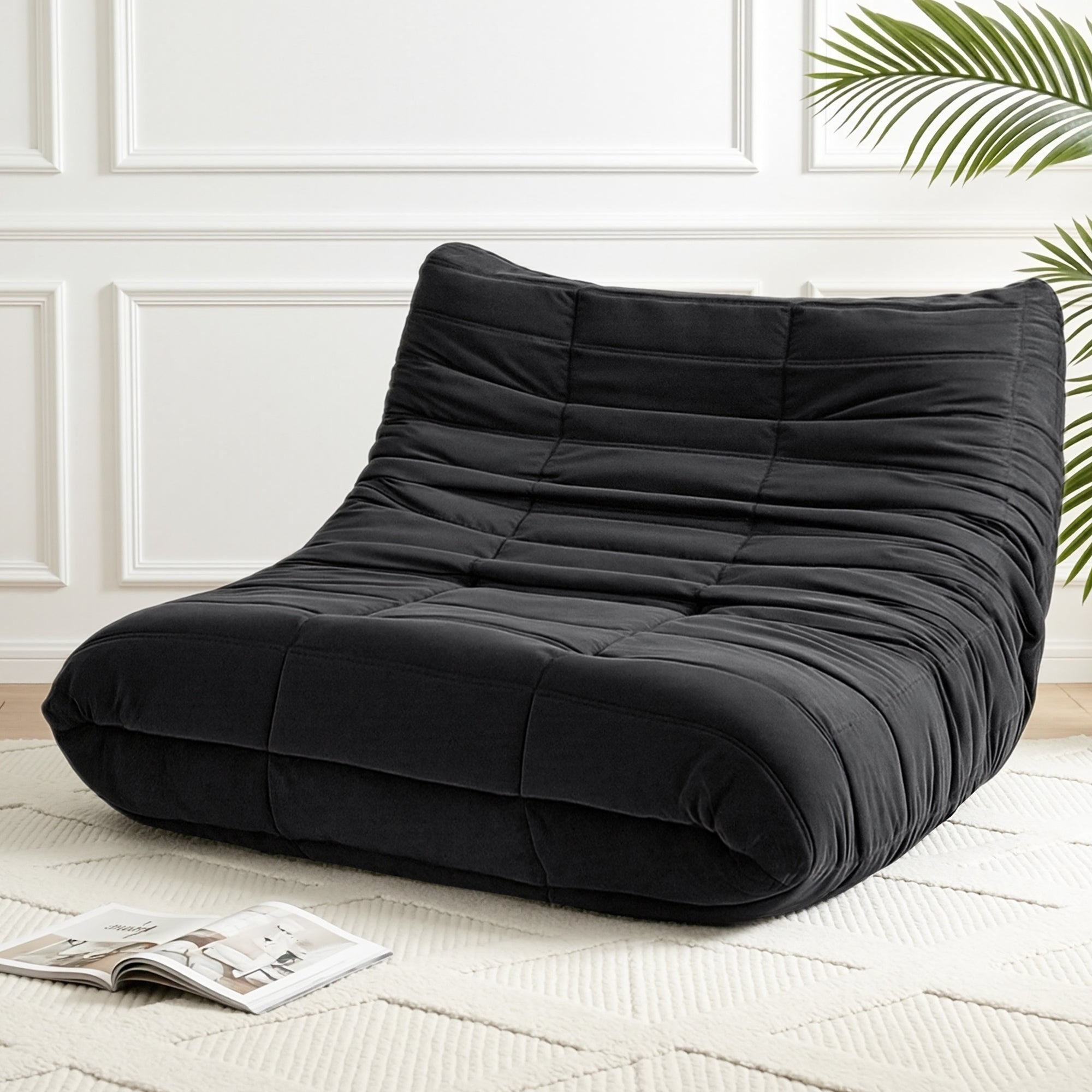 Velvet Lazy Caterpillar Sofa - Black - Homecoze