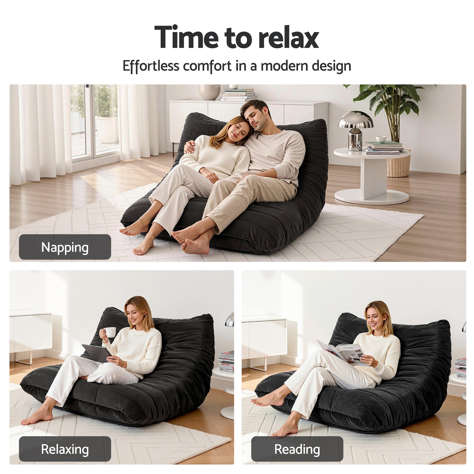 Velvet Lazy Caterpillar Sofa - Black - Homecoze
