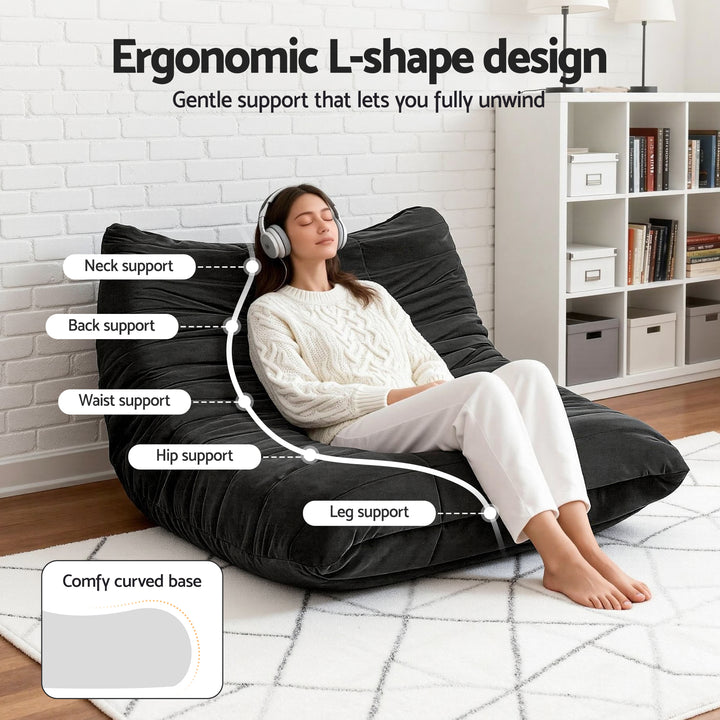 Velvet Lazy Caterpillar Sofa - Black