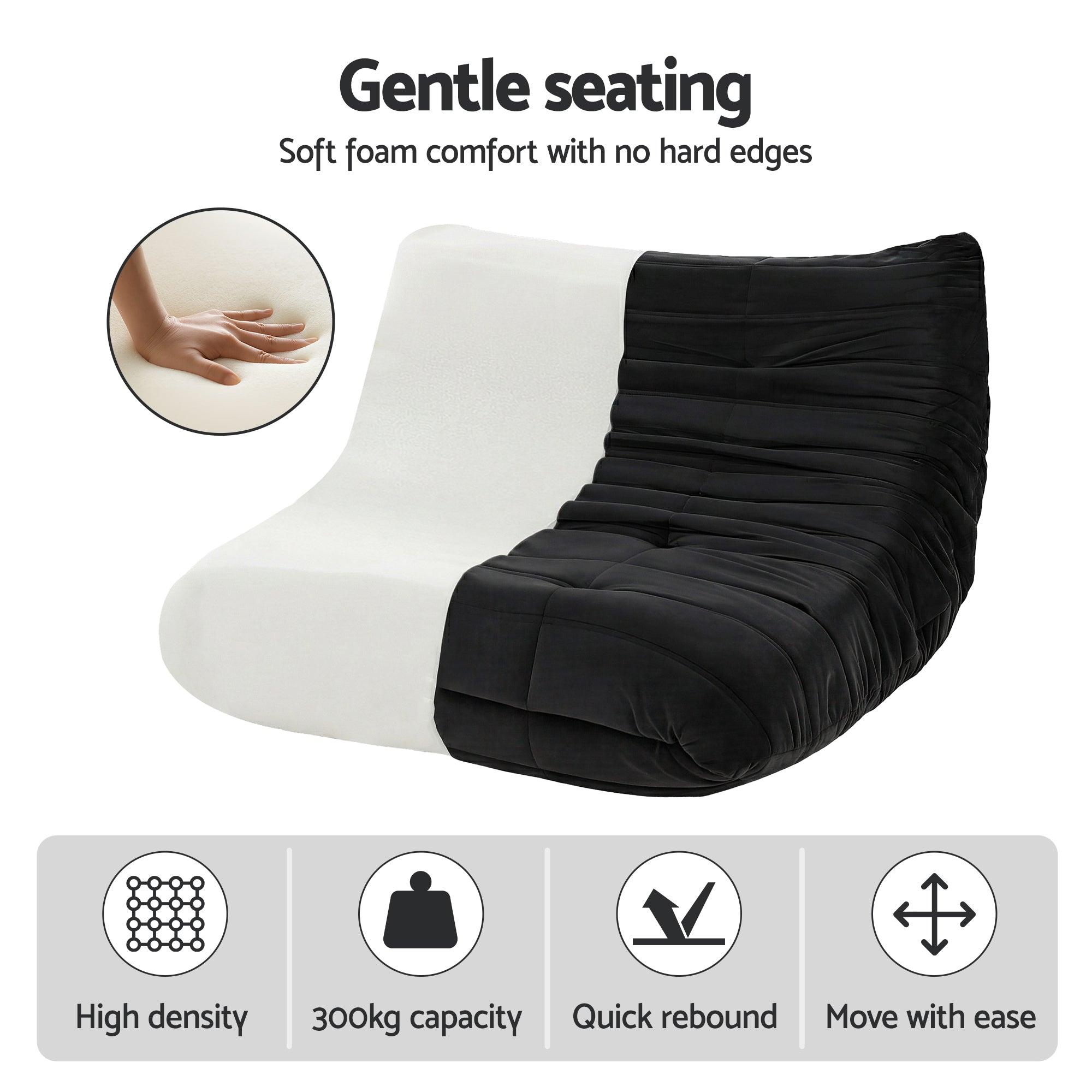 Velvet Lazy Caterpillar Sofa - Black - Homecoze