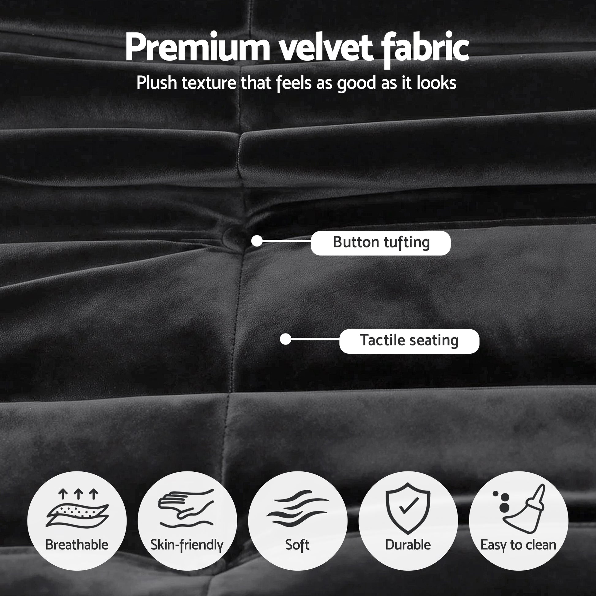 Velvet Lazy Caterpillar Sofa - Black - Homecoze